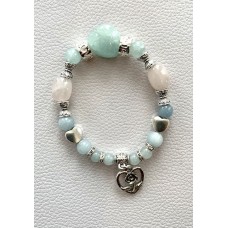516 Bracelet LOVE sur elastique, aigue marine, quartz rose